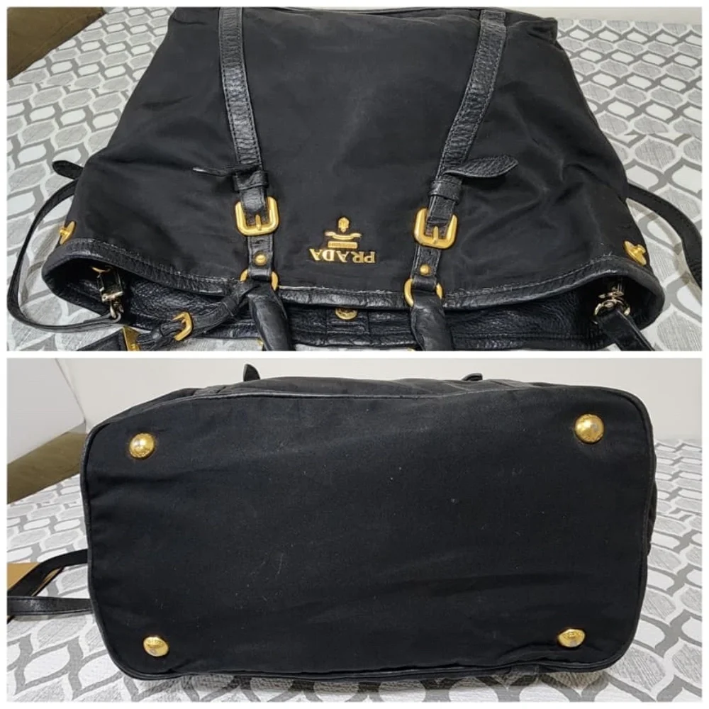 Authentic Prada Nylon and Leather Satchel Bag Black